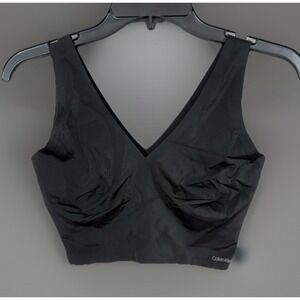 Calvin Klein Womens  Comfort V Neck Bralette Bra Black Size Lg No Pads
